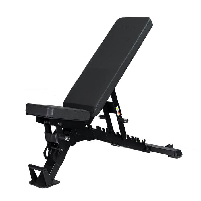 Front angled adjustable weight bench in an incline position