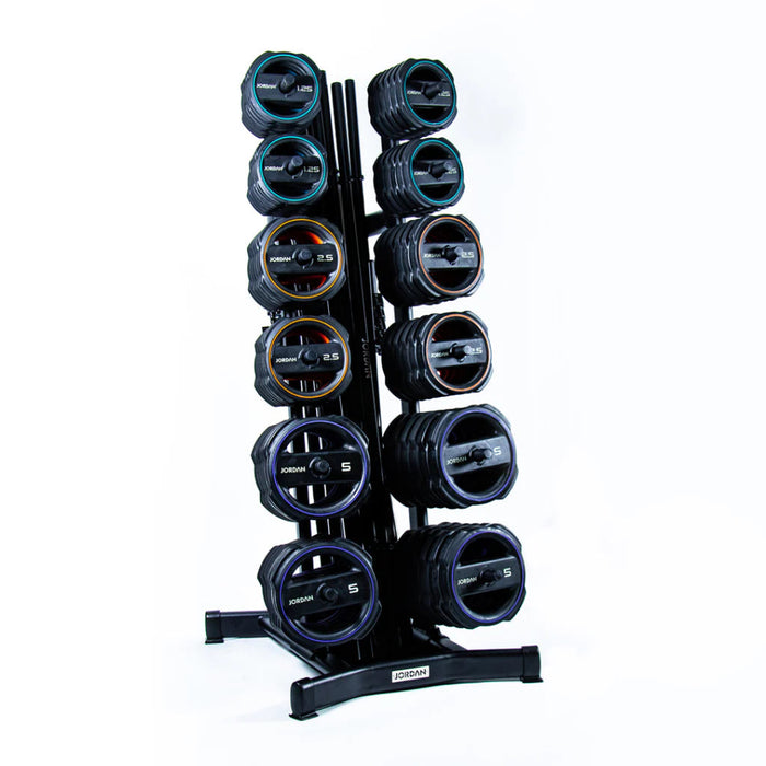 Jordan vertical studio barbell rack with 12 rubber sets