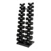 Jordan black vertical dumbbell rack with hex dumbbells on the rack