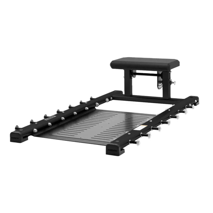 Front angle view of the Jordan glute hip thrust bench in black