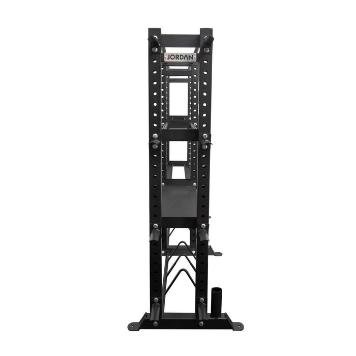 Side angle of the jordan helix multi gym storage rack