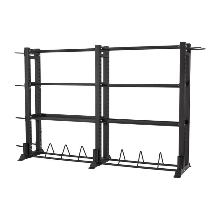 Front angle of the jordan helix multi gym storage rack unfilled