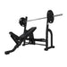 JORDAN Olympic Incline Bench in Black with a barbell and weight plates on the rack