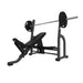 JORDAN Olympic Incline Bench in grey with a barbell and weight plates on the rack
