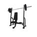 JORDAN Olympic Shoulder Press Weight Bench in grey with barbell and weight plates on the rack