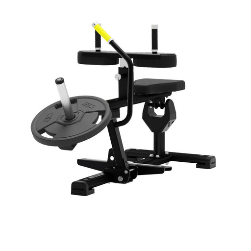 JORDAN Seated Calf Raise in Black shown with a 20kg weight plate 