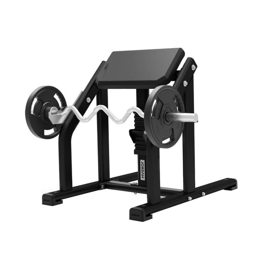 Front view of the jordan seated preacher curl bench in black
