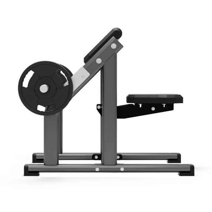 Side view of the jordan seated preacher curl bench in grey