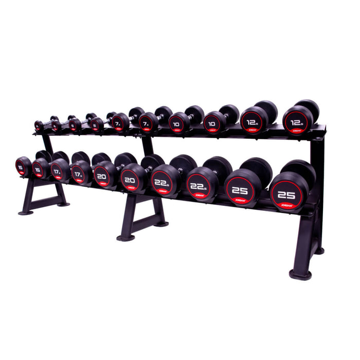 Black 10-Pair, 2-Tier Dumbbell Rack with Dumbbells