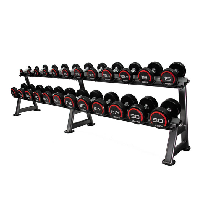 Grey 12-Pair 2-Tier Dumbbell Rack with Dumbbells