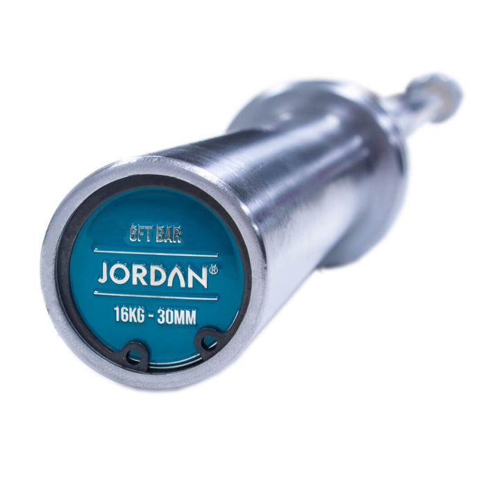 Close up of the side of the jordan 6ft steel series olympic bar
