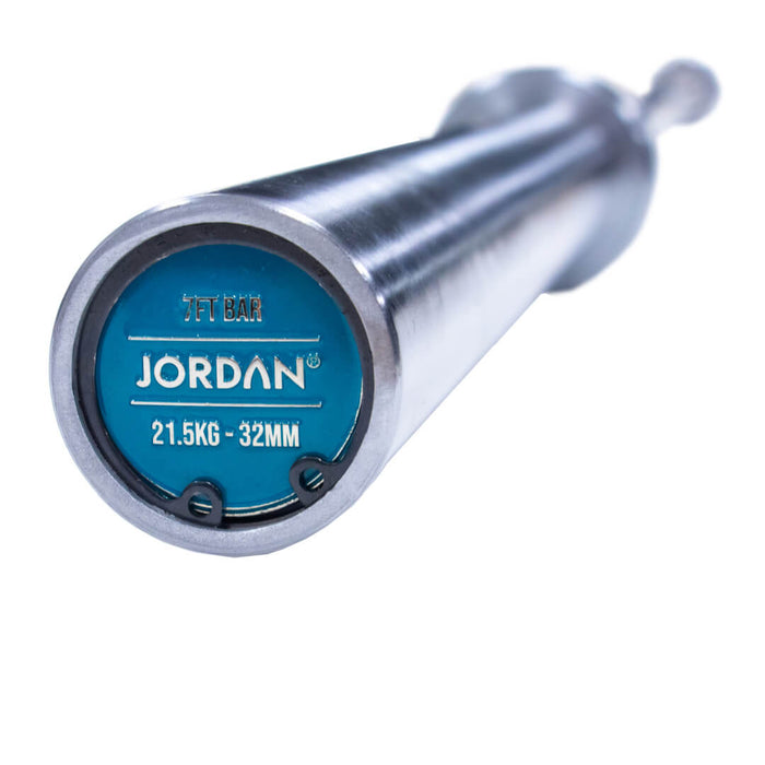 Close up of the side of the jordan 7ft steel series olympic bar
