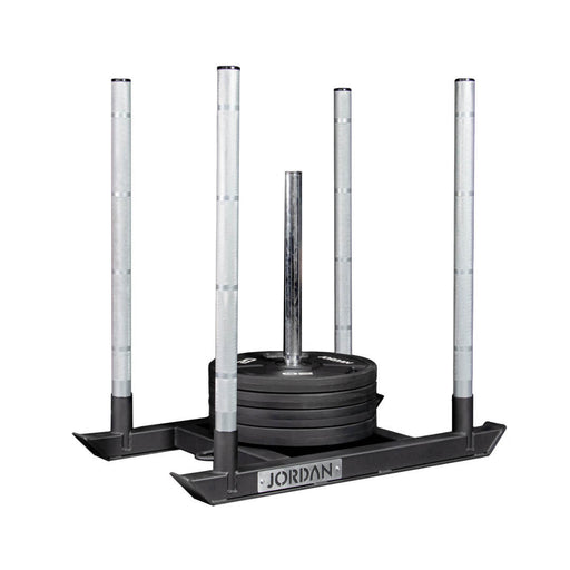Jordan power weight sled with 4 handles and one weight horn with 4 weight plates on it