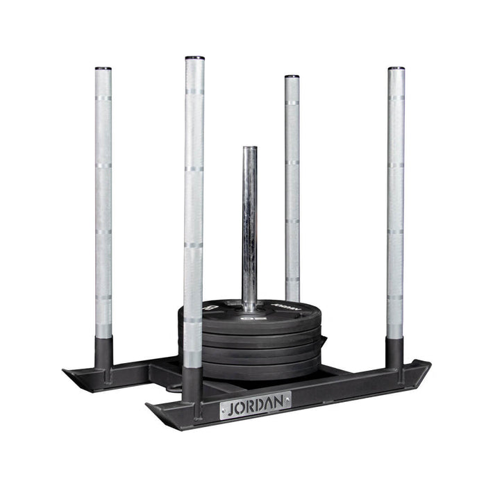 Jordan power weight sled with 4 handles and one weight horn with 4 weight plates on it