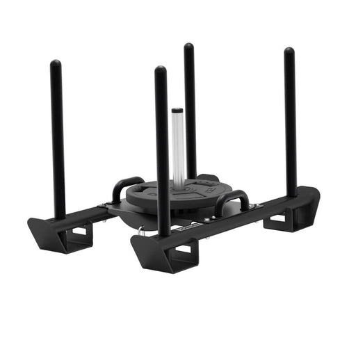 Jordan prowler sled in black with a weight plate on the weight horn