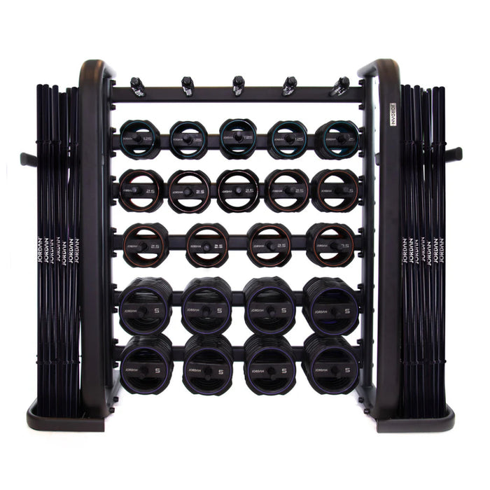 Jordan studio barbell rack with 30 rubber sets 