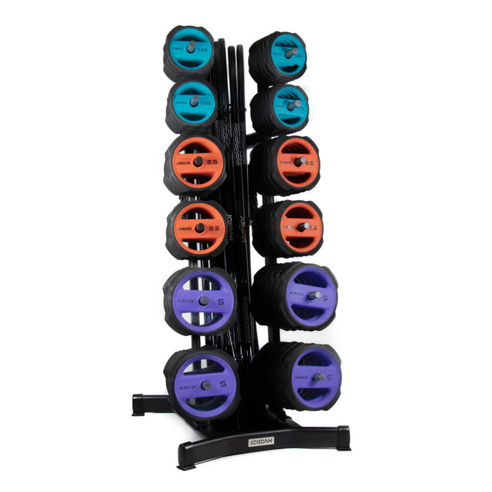 Jordan vertical studio barbell rack with a set of 12 free weights