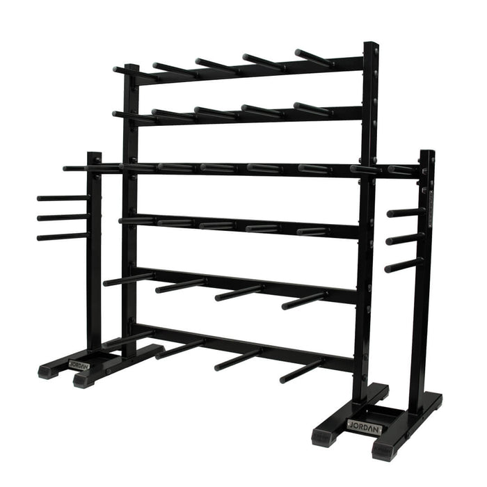 Jordan studio barbell rack that holds up to 30 sets in black