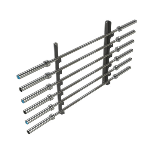 Wall mounted olympic bar holder with 6 bars