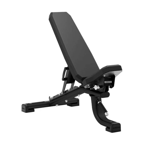 front view of the jordan adjustable weight bench in an incline position