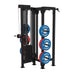 back angled view of the jordan j75 t rack with weight plates